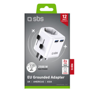 SBS universal travel adapter - EU 2xUSB-A - baltos spalvos - Image 2