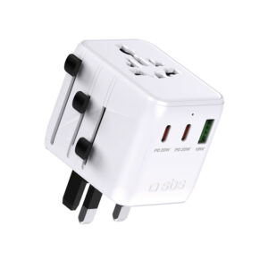 Universal travel adapter with USB-A and 2x USB-C P