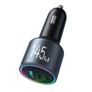 Joyroom JR-CCN07 145W Car Charger 2xUSB-C USB-A + 100W USB-C Cable - Dark Gray - Image 3
