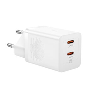 Baseus GaN5 Pro 40W 2xUSB-C Wall Charger - baltos spalvos - Image 4