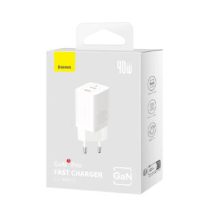 Baseus GaN5 Pro 40W 2xUSB-C Wall Charger - baltos spalvos - Image 7