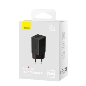 Baseus GaN5 Pro 40W 2xUSB-C Wall Charger - juodos spalvos - Image 7