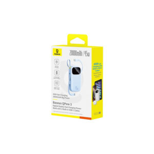 Baseus EnerFill FC21 Qpow 3 Ultra 20000mAh 45W Power Bank with Digital Display and Included Cable - mėlynos spalvos - Image 4