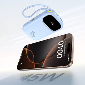 Baseus EnerFill FC31 20000mAh 45W Power Bank with Display with USB-C and Lightning Cables - mėlynos spalvos - Image 7