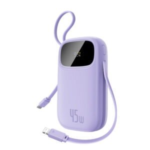 Baseus EnerFill FC31 20000mAh 45W Power Bank with Display with USB-C and Lightning Cables - violetinės spalvos - Image 2