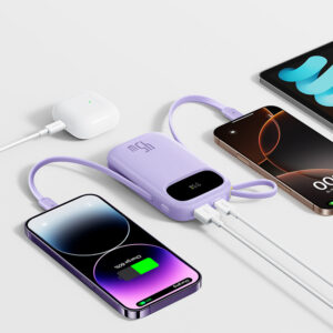Baseus EnerFill FC31 20000mAh 45W Power Bank with Display with USB-C and Lightning Cables - violetinės spalvos - Image 5