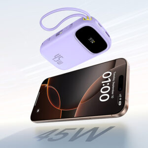 Baseus EnerFill FC31 20000mAh 45W Power Bank with Display with USB-C and Lightning Cables - violetinės spalvos - Image 7