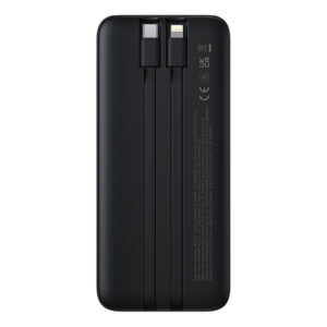 Baseus Lipow 10000mAh 22.5W Powerbank with Dual Built-in Cable with Display (with additional black Baseus Simple USB-A - USB-C 3A 0.2m kabelis) - juodos spalvos - Image 2