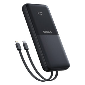 Baseus Lipow 10000mAh 22.5W Powerbank with Dual Built-in Cable with Display (with additional black Baseus Simple USB-A - USB-C 3A 0.2m kabelis) - juodos spalvos - Image 5