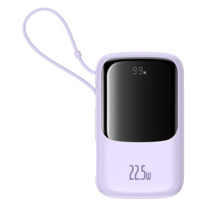 Baseus Qpow Pro+ 10000mAh 22.5W Power Bank with Built-in USB-C Cable and Display - violetinės spalvos