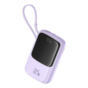 Baseus Qpow Pro+ 10000mAh 22.5W Power Bank with Built-in USB-C Cable and Display - violetinės spalvos - Image 4