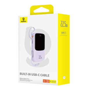 Baseus Qpow Pro+ 10000mAh 22.5W Power Bank with Built-in USB-C Cable and Display - violetinės spalvos - Image 7