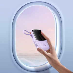 Baseus Qpow Pro+ 10000mAh 22.5W Power Bank with Built-in USB-C Cable and Display - violetinės spalvos - Image 9