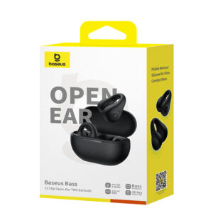 Baseus Bass 15 Clip OWS Wireless Headphones with Baseus Simple USB-C 3A 30cm Cable - Black - Image 6