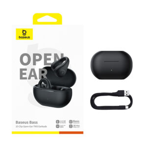 Baseus Bass 15 Clip OWS Wireless Headphones with Baseus Simple USB-C 3A 30cm Cable - Black - Image 8