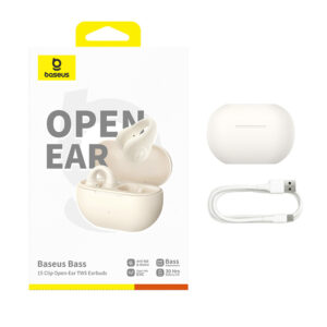 Baseus Bass 15 Clip OWS Wireless Headphones with Baseus Simple USB-C 3A 30cm Cable - White - Image 8