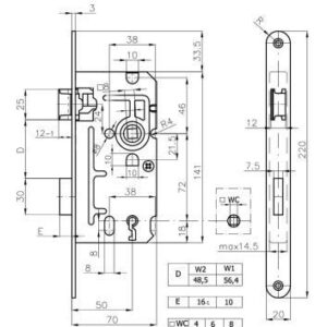 Įleidžiamoji spyna, WC, ECO, 72/50 mm, kairės p. - Image 2