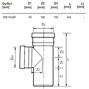Lauko kanalizacijos trišakis Wavin, Ø 110 / 160 mm, 90° - Image 2
