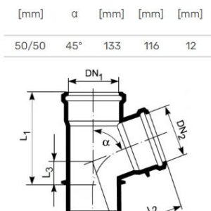 Vidaus kanalizacijos trišakis Ultra dB, Ø 50 / 50 mm. 45° - Image 3