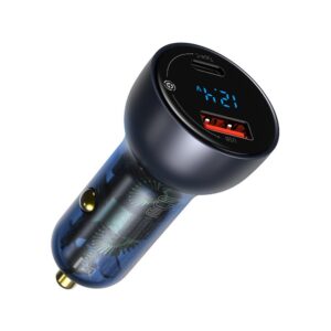 Baseus USB / USB Type C car charger 65 W 5 A SCP Quick Charge 4.0+ Power Delivery 3.0 LCD screen pilkos spalvos (CCKX-C0G) - Image 1