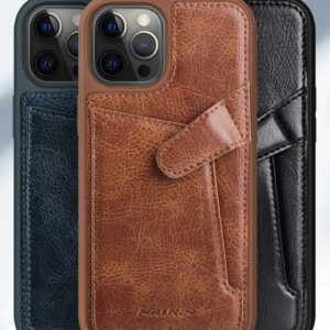 Nillkin Aoge Leather Case Flexible Armored Genuine Leather dėklas su Pocket for Apple iPhone 12 Mini juodos spalvos - Image 4