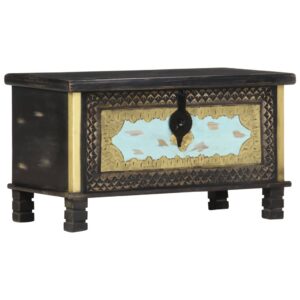 vidaXL Skrynia daiktams, juoda, 80x40x45cm, mango medienos masyvas 286396 - Image 2