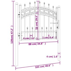 vidaXL Tvoros vartai su ietimi viršuje, juodi, 103x75 cm, milteliniu būdu dažytas plienas 151089 - Image 5