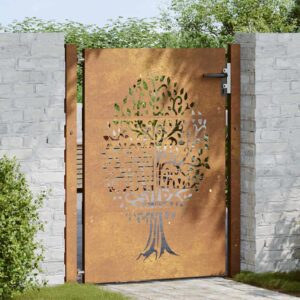 vidaXL Sodo vartai, 105x130 cm, Corten plienas, medžio raštas 153216 - Image 2