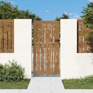 vidaXL Sodo vartai, 85x175cm, corten plienas, bambuko dizaino 153236 - Image 1