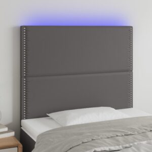 vidaXL Galvūgalis su LED, pilkas, 90x5x118/128cm, dirbtinė oda 3122366