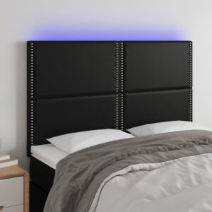vidaXL Galvūgalis su LED, juodos spalvos, 144x5x118/128cm dirbtinė oda 3122374