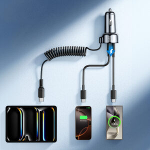 Joyroom JR-CL07 72W 3in1 Car Charger with 1.6m USB-C Cable – juodos spalvos - Image 7