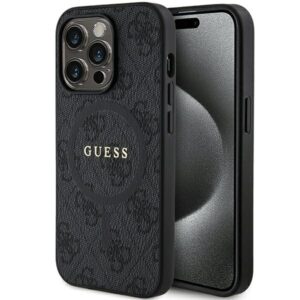 Guess GUHMP15LG4GFRK Apple iPhone 15 Pro 6.1" black harddėklas 4G Collection Leather Metal Logo MagSaf