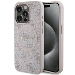 Guess GUHMP15XG4GFRP Apple iPhone 15 Pro Max 6.7" rožinės spalvos harddėklas 4G Collection Leather Metal Logo Mag - Image 1