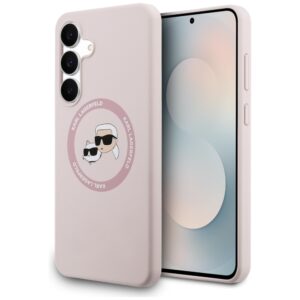 Dėklas Karl Lagerfeld Silicone Karl&Choupette Heads MagSafe skirtas Samsung Galaxy S25 FE rožinės spalvos