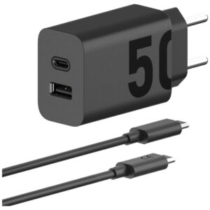 Laidinis įkroviklis Motorola TurboPower 50W Dual USB-C/USB-A su kabeliu USB-C 1m juodos spalvos - Image 5