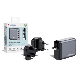 Verbatim GaN 140W Wall Charger 3xUSB-C/USB-A + EU/UK/US Adapter GNC-140 32203 - Image 4
