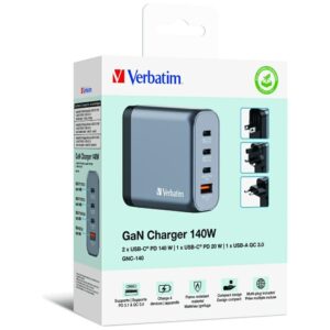 Verbatim GaN 140W Wall Charger 3xUSB-C/USB-A + EU/UK/US Adapter GNC-140 32203 - Image 5