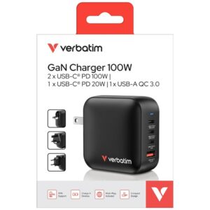 Wall Charger Verbatim Mini GaN 100W 3xUSB-C PD/1x USB-A QC black 32231 - Image 10
