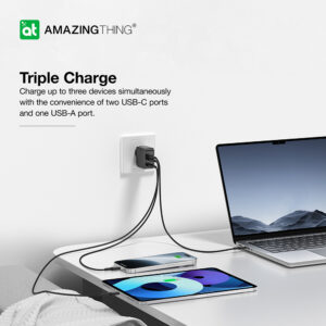 Amazing Thing Wall charger Thunder Pro GaN EUTH66W - USB + 2xType C - PD 66W black - Image 7