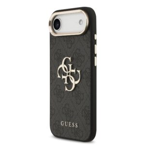 Guess PU Leather 4G Metal Logo Gold Frame dėklas skirtas Apple iPhone Air juodos spalvos