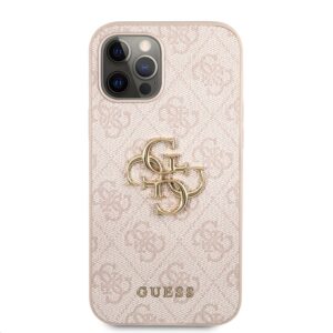 Guess PU 4G Metal Logo dėklas skirtas Apple iPhone 12 Pro Max rožinės spalvos