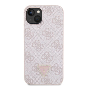 Guess PU 4G Strass Triangle Metal Logo dėklas skirtas Apple iPhone 15 rožinės spalvos - Image 2