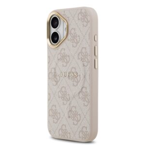 Guess PU Leather 4G Gold Frame MagSafe dėklas skirtas Apple iPhone 17 rožinės spalvos