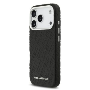 Karl Lagerfeld Grained PU Repeated Logo MagSafe dėklas skirtas Apple iPhone 17 Pro juodos spalvos
