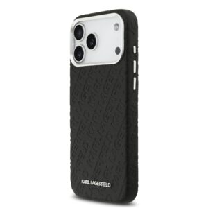 Karl Lagerfeld Grained PU Repeated Logo MagSafe dėklas skirtas Apple iPhone 17 Pro Max juodos spalvos