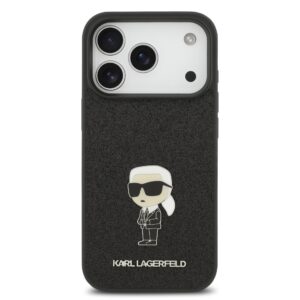 Karl Lagerfeld Fixed Glitter Metal Ikonik dėklas skirtas Apple iPhone 17 Pro juodos spalvos - Image 2