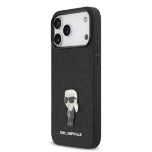 Karl Lagerfeld Fixed Glitter Metal Ikonik dėklas skirtas Apple iPhone 17 Pro Max juodos spalvos