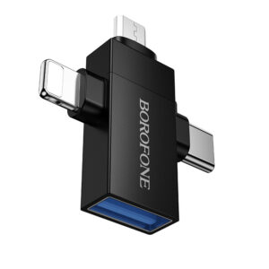 Borofone Adapter BV26D - USB to Lightning/Type C/Micro USB - juodos spalvos