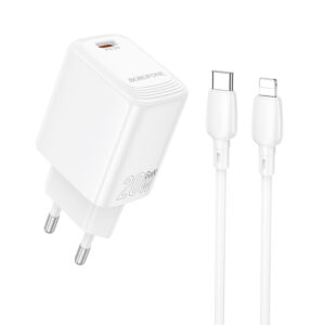 Borofone kelioninis įkroviklis BN26 Fuente - Type C - PD 20W with Type C to Lightning cable baltos spalvos